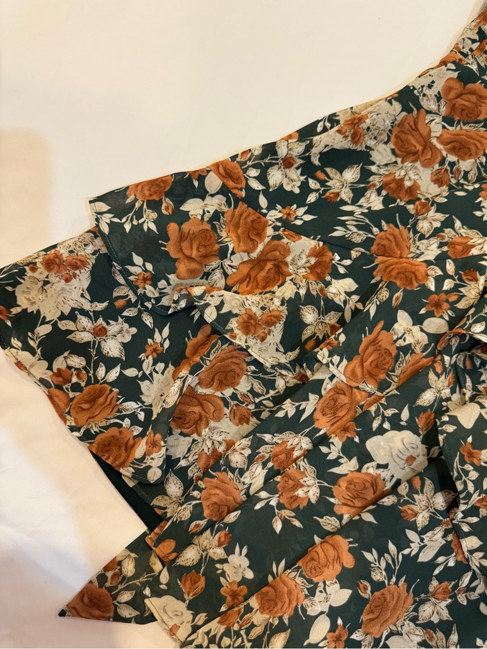 Green Floral Ruffle Sundress with Rust Roses - Picture 3 of 3